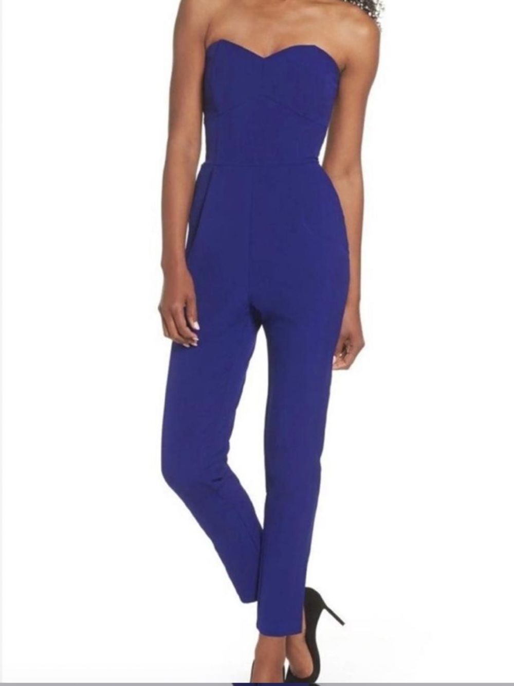 Adelyn Rae Cobalt Blue Strapless Sweetheart Neckline Jumpsuit